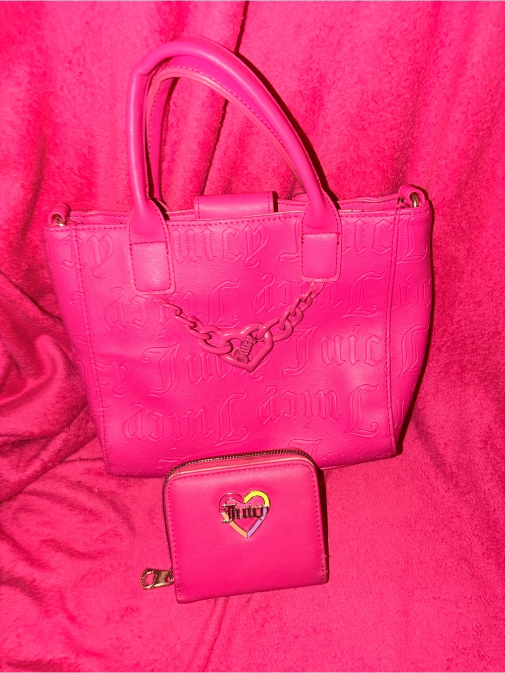 Juicy Couture Hot Pink Embossed Tote with Matching Wallet